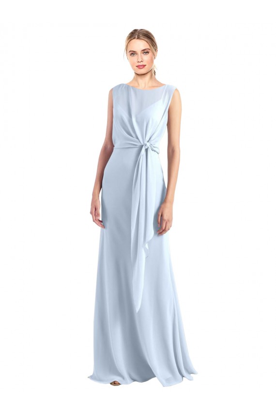 Günstige Helles Himmelblau A-Linien V-Ausschnitt Chiffon Lange Brautjungfernkleider