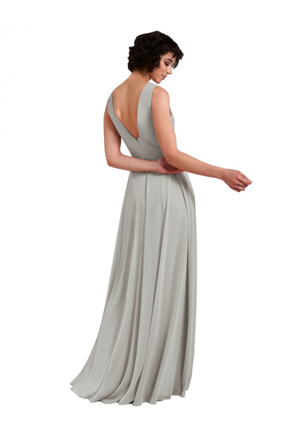 Günstige Helles Himmelblau A-Linien V-Ausschnitt Chiffon Lange Brautjungfernkleider