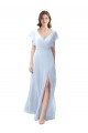 Günstige Helles Himmelblau A-Linien V-Ausschnitt Chiffon Lange Brautjungfernkleider