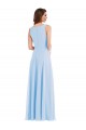 Günstige Helles Himmelblau A-Linien V-Ausschnitt Chiffon Lange Brautjungfernkleider