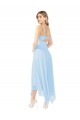 Günstige Helles Himmelblau A-Linien V-Ausschnitt Midi Chiffon Kurze Brautjungfernkleider / Cocktailkleider / Heimkehr Kleider