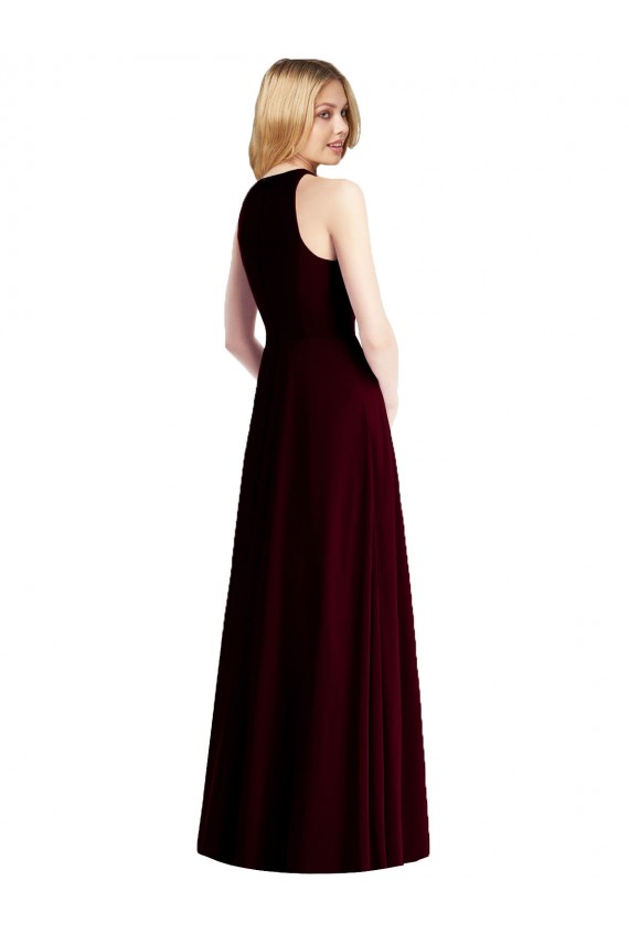 Günstige Helles Himmelblau Trompete Neckholder Chiffon Lange Brautjungfernkleider