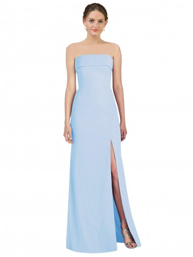 Günstige Helles Himmelblau Trompete Trägerlos Chiffon Lange Formale Brautjungfernkleider / Abendkleider