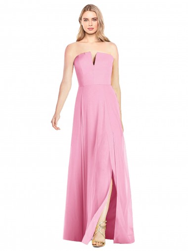 Günstige Hot Rosa Trompete V-Ausschnitt Trägerlos Chiffon Lange Brautjungfernkleider