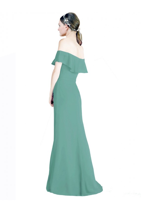 Günstige Isländisches Silber A-Linien Off-Schulter Chiffon Lange Brautjungfernkleider