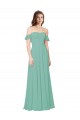 Günstige Jade A-Linien Off-Schulter Chiffon Lange Brautjungfernkleider