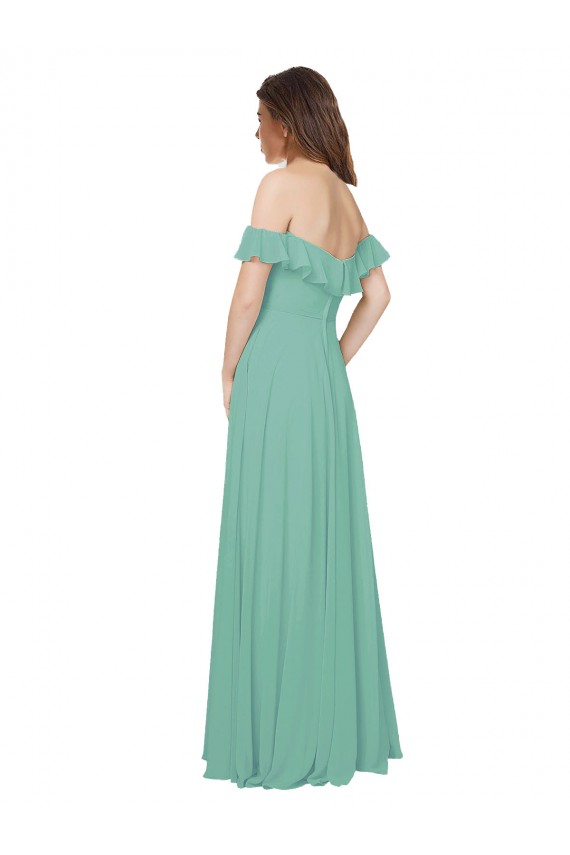 Günstige Jade A-Linien Off-Schulter Chiffon Lange Brautjungfernkleider