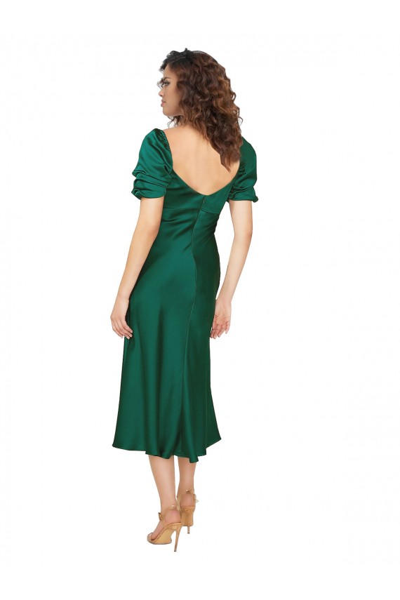 Günstige Jagdgrün A-Linien Midi Seidiger Satin Kurze Formale Brautjungfernkleider / Abendkleider / Abiballkleider