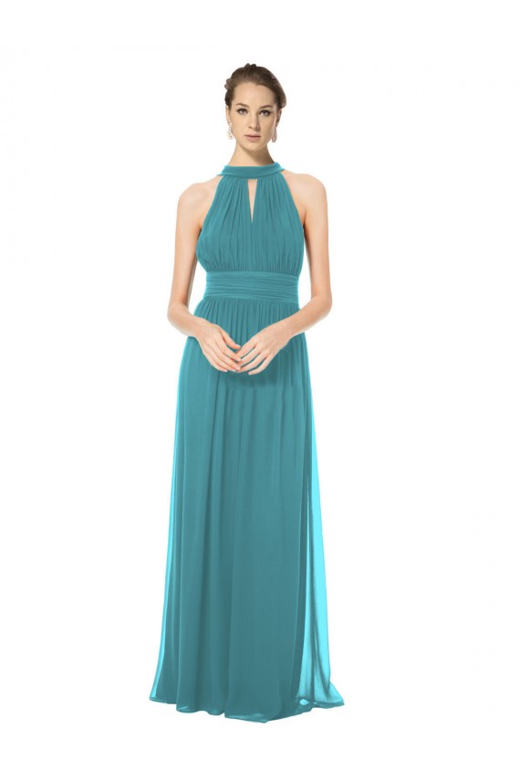 Günstige Jagdgrün A-Linien Neckholder Chiffon Lange Brautjungfernkleider
