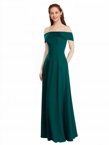 Günstige Jagdgrün A-Linien Off-Schulter Chiffon Lange Brautjungfernkleider