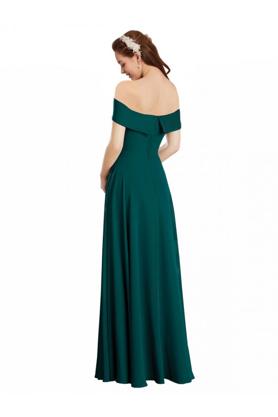 Günstige Jagdgrün A-Linien Off-Schulter Chiffon Lange Brautjungfernkleider