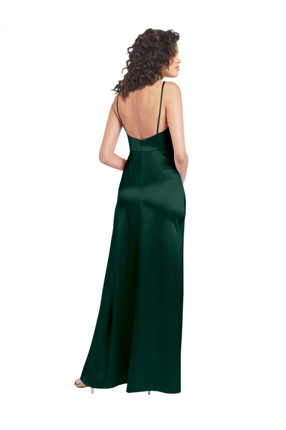 Günstige Jagdgrün A-Linien Scoop Stretch-Satin Lange Formale Brautjungfernkleider / Abendkleider / Abiballkleider