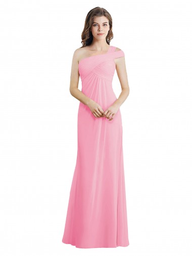 Günstige Kaum Rosa A-Linien Eine-Schulter Chiffon Lange Brautjungfernkleider