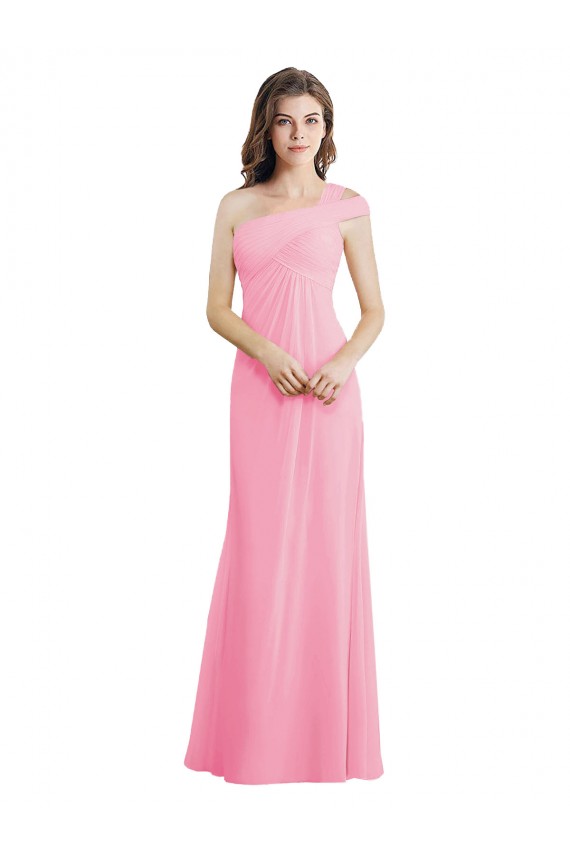 Günstige Kaum Rosa A-Linien Eine-Schulter Chiffon Lange Brautjungfernkleider