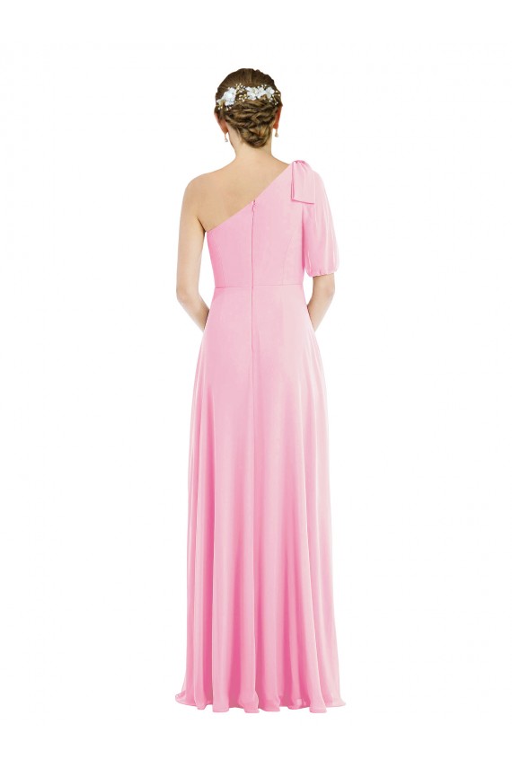 Günstige Kaum Rosa Trompete Eine-Schulter Chiffon Lange Brautjungfernkleider