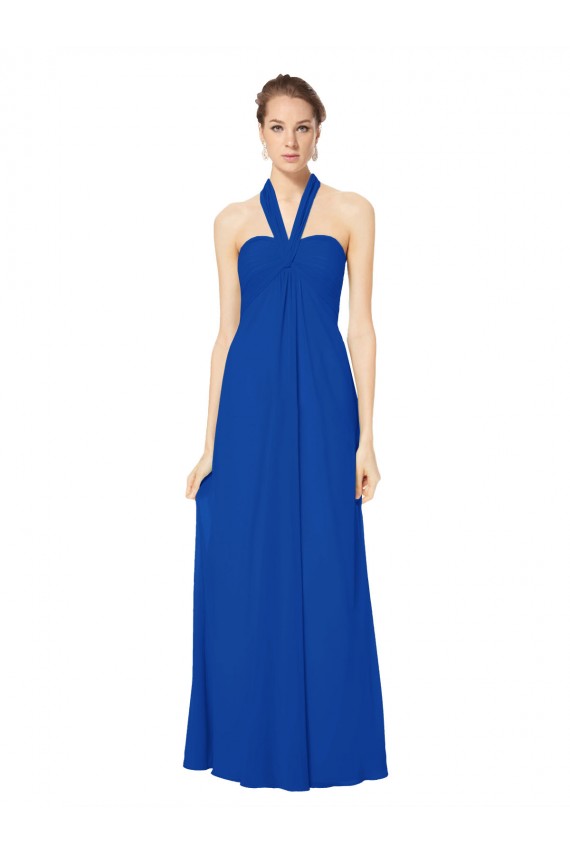 Günstige Königsblau A-Linien Neckholder Chiffon Lange Brautjungfernkleider