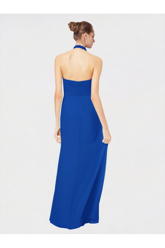 Günstige Königsblau A-Linien Neckholder Chiffon Lange Brautjungfernkleider