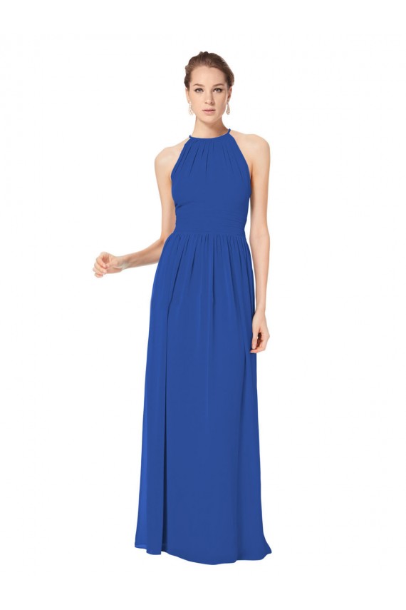 Günstige Königsblau A-Linien Neckholder Chiffon Lange Brautjungfernkleider