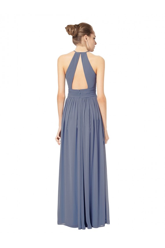 Günstige Königsblau A-Linien Neckholder Chiffon Lange Brautjungfernkleider