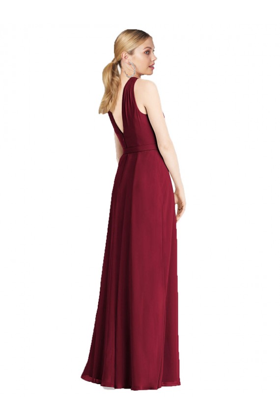 Günstige Königsblau A-Linien Neckholder Chiffon Lange Brautjungfernkleider