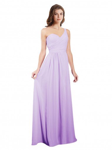Günstige Lila A-Linien Eine-Schulter Chiffon Lange Brautjungfernkleider