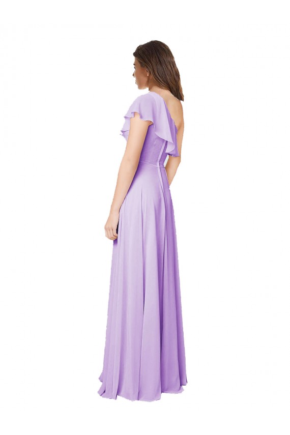 Günstige Lila A-Linien Eine-Schulter Chiffon Lange Brautjungfernkleider