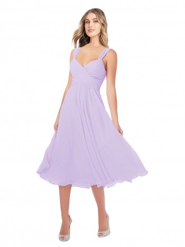 Günstige Lila A-Linien Midi Chiffon Kurze Brautjungfernkleider / Cocktailkleider / Heimkehr Kleider