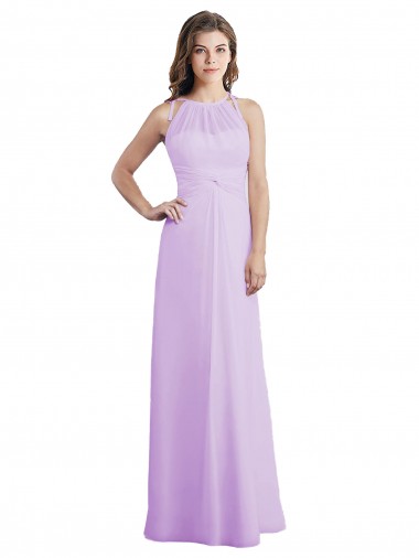 Günstige Lila A-Linien Neckholder Chiffon Lange Brautjungfernkleider