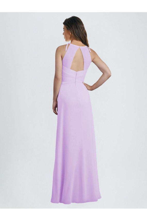 Günstige Lila A-Linien Neckholder Chiffon Lange Brautjungfernkleider