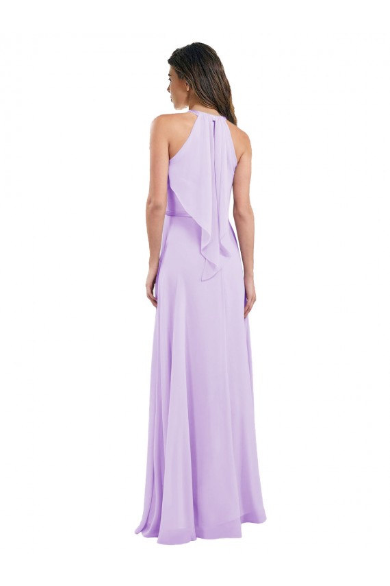 Günstige Lila A-Linien Neckholder Chiffon Lange Brautjungfernkleider