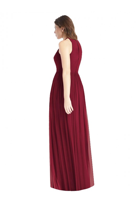 Günstige Lila A-Linien Neckholder Chiffon Lange Brautjungfernkleider