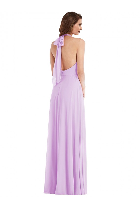 Günstige Lila A-Linien Neckholder Chiffon Lange Brautjungfernkleider