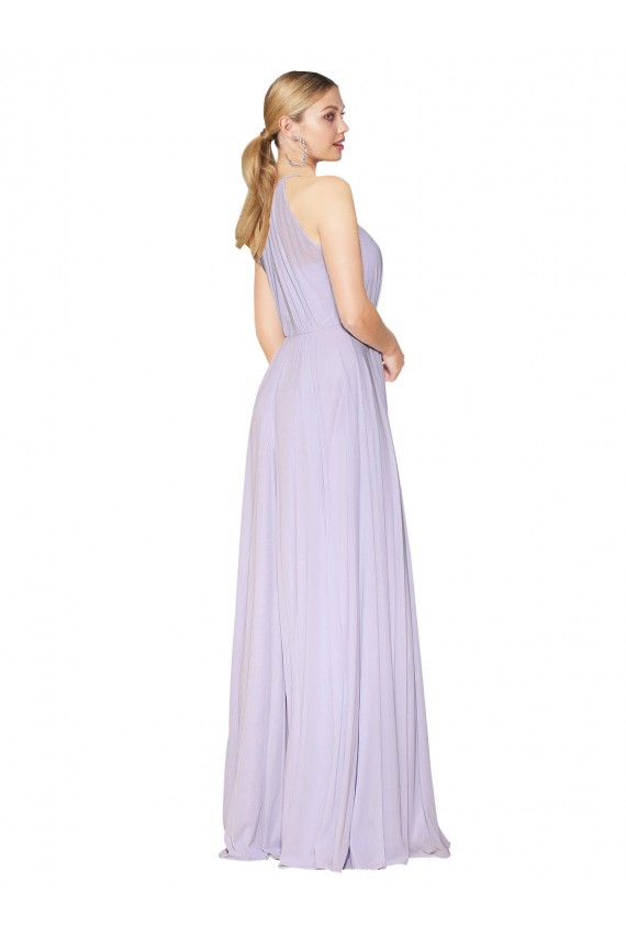 Günstige Lila A-Linien Neckholder Stehkragen Ausschnitt Chiffon Lange Formale Brautjungfernkleider / Abendkleider / Abiballkleider
