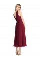 Günstige Lila A-Linien Neckholder Wadenlang Chiffon Kurze Brautjungfernkleider / Cocktailkleider