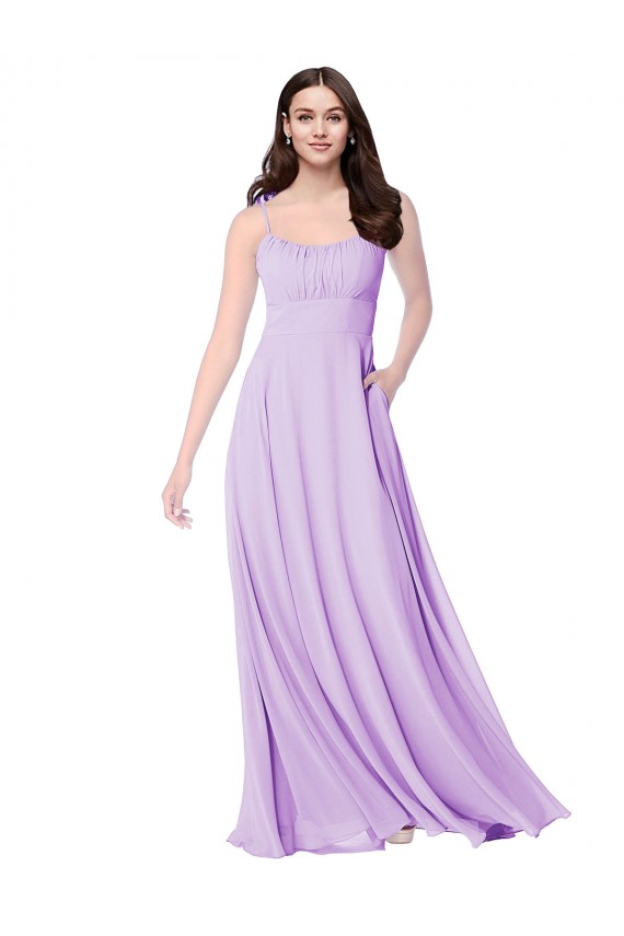 Günstige Lila A-Linien Scoop Chiffon Lange Brautjungfernkleider