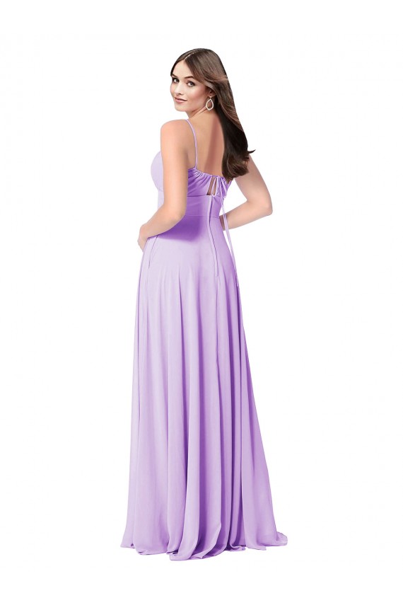Günstige Lila A-Linien Scoop Chiffon Lange Brautjungfernkleider