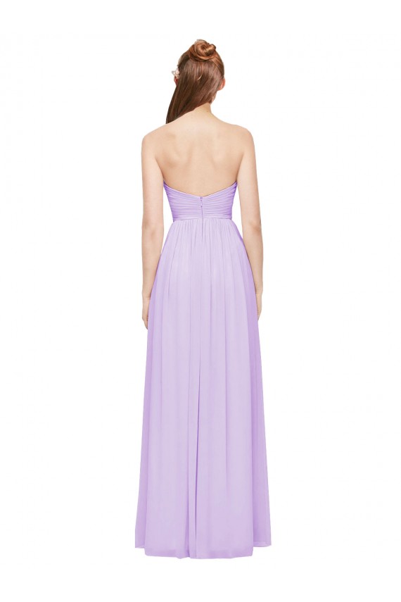 Günstige Lila A-Linien Trägerlos Chiffon Lange Brautjungfernkleider