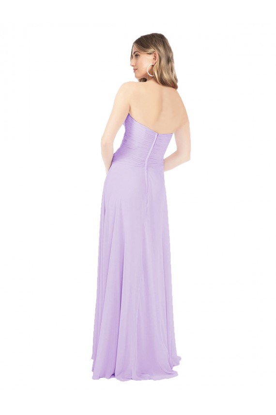 Günstige Lila A-Linien Trägerlos Chiffon Lange Brautjungfernkleider