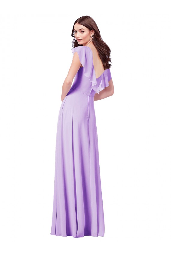 Günstige Lila A-Linien V-Ausschnitt Chiffon Lange Brautjungfernkleider