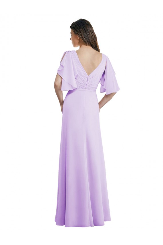 Günstige Lila A-Linien V-Ausschnitt Chiffon Lange Brautjungfernkleider
