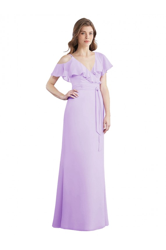 Günstige Lila A-Linien V-Ausschnitt Chiffon Lange Brautjungfernkleider