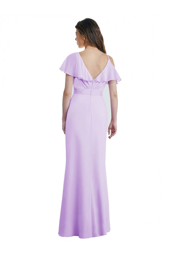 Günstige Lila A-Linien V-Ausschnitt Chiffon Lange Brautjungfernkleider