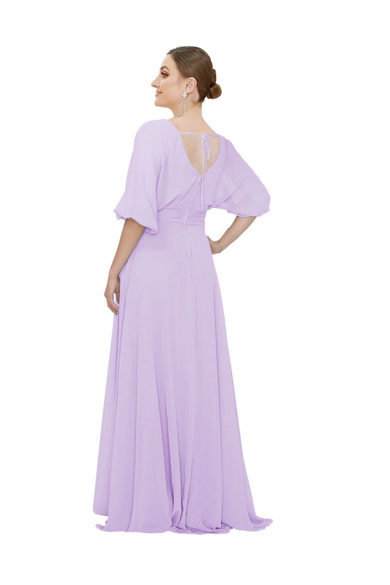Günstige Lila A-Linien V-Ausschnitt Chiffon Lange Brautjungfernkleider