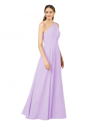 Günstige Lila Etui Eine-Schulter Chiffon Lange Formale Brautjungfernkleider / Abendkleider