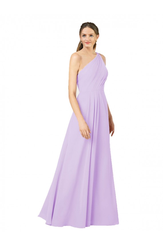 Günstige Lila Etui Eine-Schulter Chiffon Lange Formale Brautjungfernkleider / Abendkleider