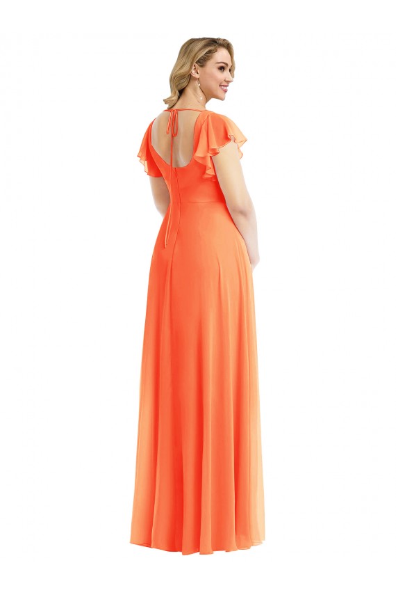 Günstige Mandarinen-Tango A-Linien Quadrat Ausschnitt Chiffon Lange Brautjungfernkleider