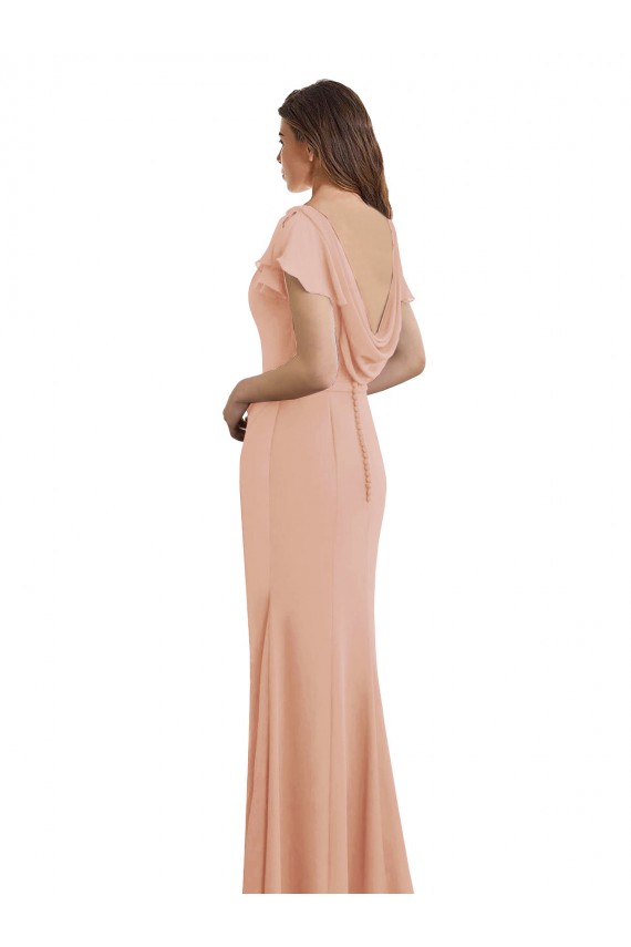 Günstige Meerjungfrau Bootshals Stehkragen Ausschnitt Chiffon Lange Brautjungfernkleider / Abiballkleider