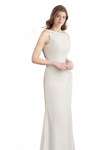 Günstige Meerjungfrau Bootshals Stehkragen Ausschnitt Chiffon Satin Lange Brautjungfernkleider
