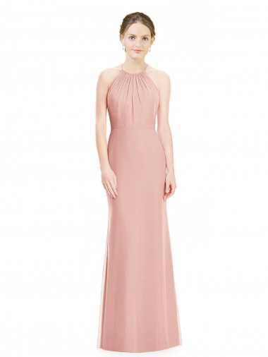 Günstige Meerjungfrau Neckholder Chiffon Lange Brautjungfernkleider