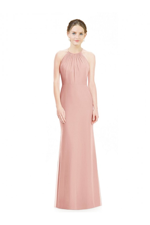 Günstige Meerjungfrau Neckholder Chiffon Lange Brautjungfernkleider